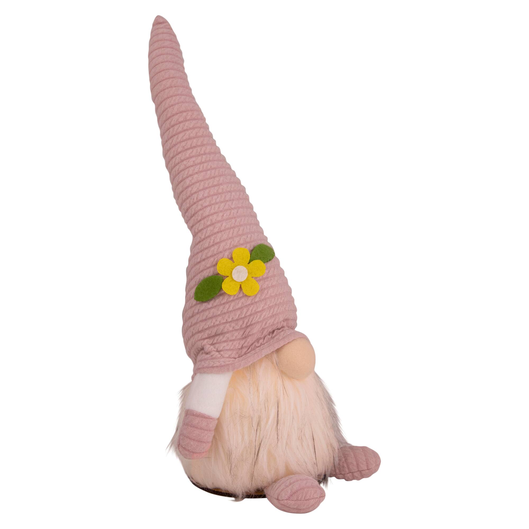 12" Lighted Pink Spring Gnome with Flower Hat